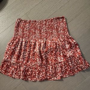 Aqua red floral mini skirt